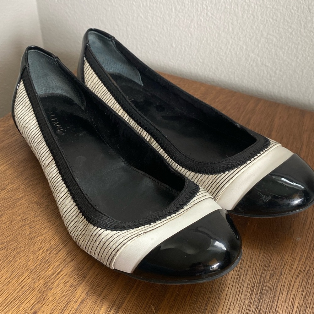 Alfani Patent Leather Black and White Flat Shoes, Women’s size 8